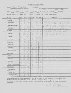 My player evaluation during the 1984 Red Auerbach Basketball Camp, a year before my 1-on-1 encounter with the NBA legend.