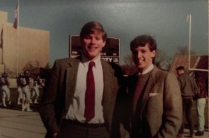 Steve Pastorino (right) and I on the sidelines of Dyche Stadium, before the Northwestern football team's final game of the 1987 season.