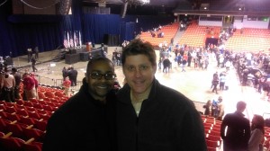 Inside the UIC Pavilion with my friend, in the aftermath of the rally's cancellation.